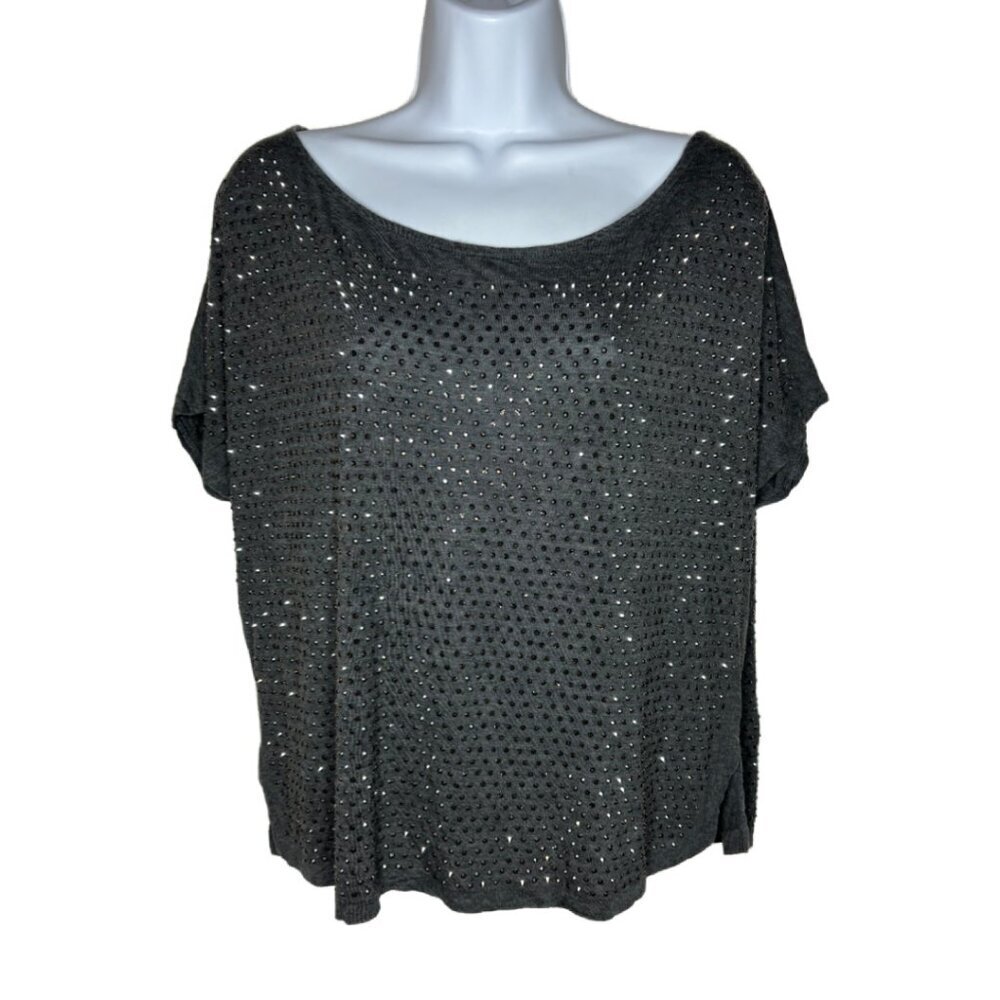 ALL SAINTS Women's Sz 6 Bejeweled Sparkle Oversized T- Shirt, Gray (1433)